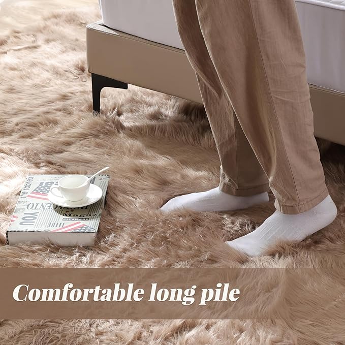 ORINOVA Beige Area Rugs for Living Room Bedroom Nursery 9X12 Washable Faux - Image 7
