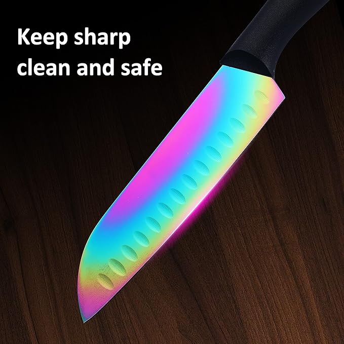 Marco Almond Kitchen Knife Set, KYA36 12-Piece Rainbow Color Stainless Steel - Image 8