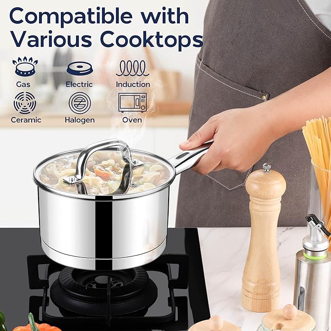 LIANYU Stainless Steel Saucepan Set of 2, 2QT & 3QT Sauce Pan - Image 5