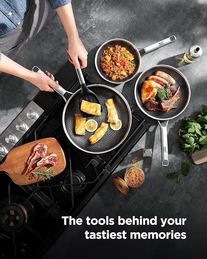 Nonstick Frying Pan Set with 2 Lid, Non-Toxic Tri-Ply Hybrid Ceramic Skillet 3 - Image 2