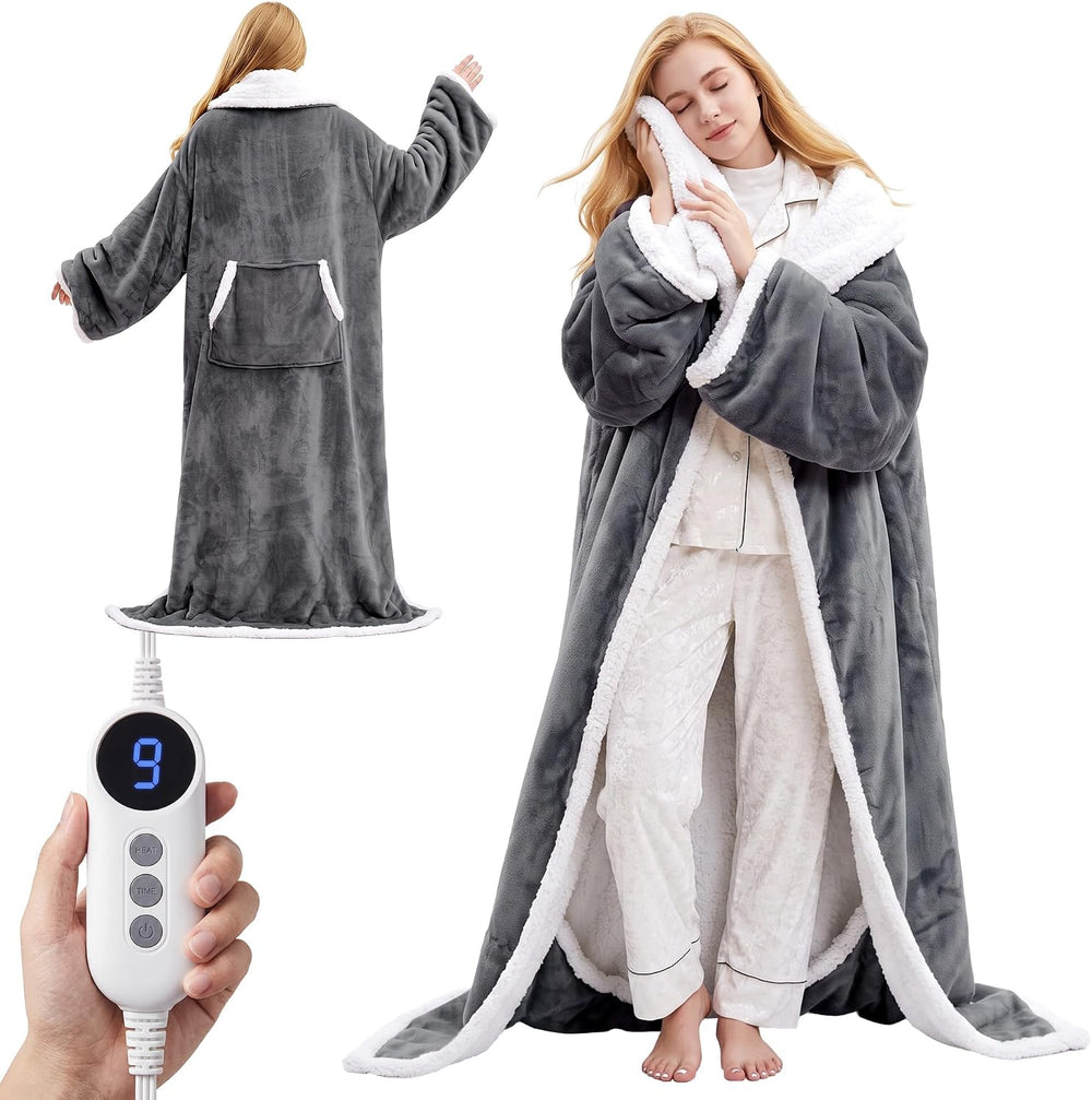 Electric Flannel Wearable Heated Throw Blanket with Foot Pocket & Sleeves...