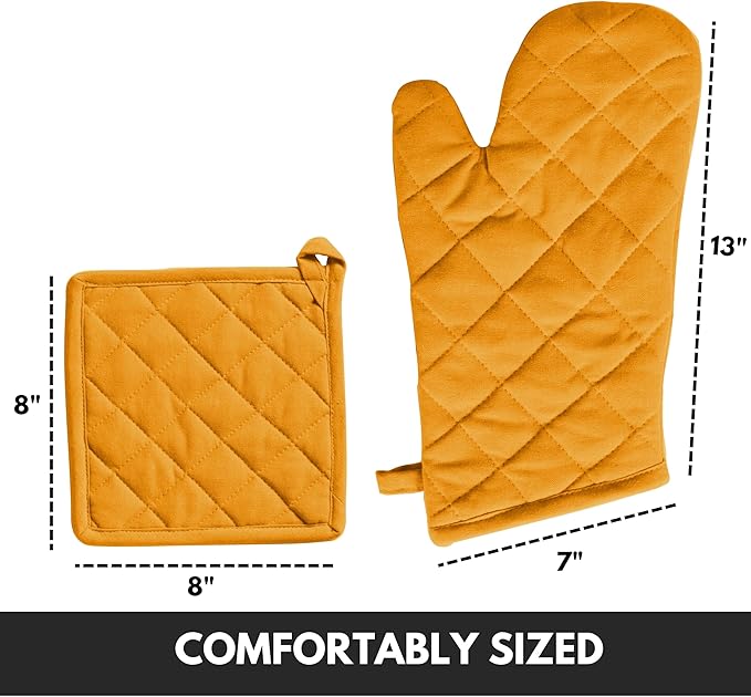 Oven Mitt & Pot Holder 100% Cotton Set of Heat Resistant Oven Gloves & Hot Pads - Image 2