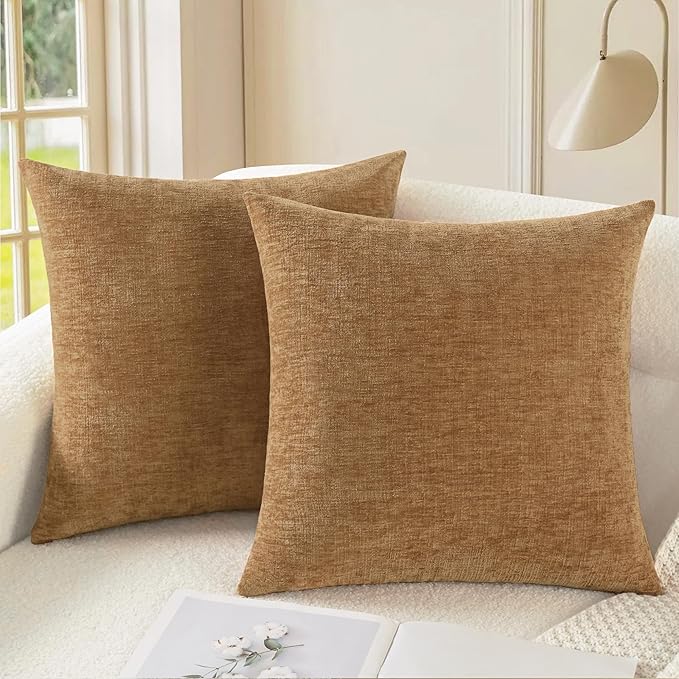 CaliTime Throw Pillow Covers Decorative 26 X 26 Inches Pack of 2 Cozy Chenille by CaliTime