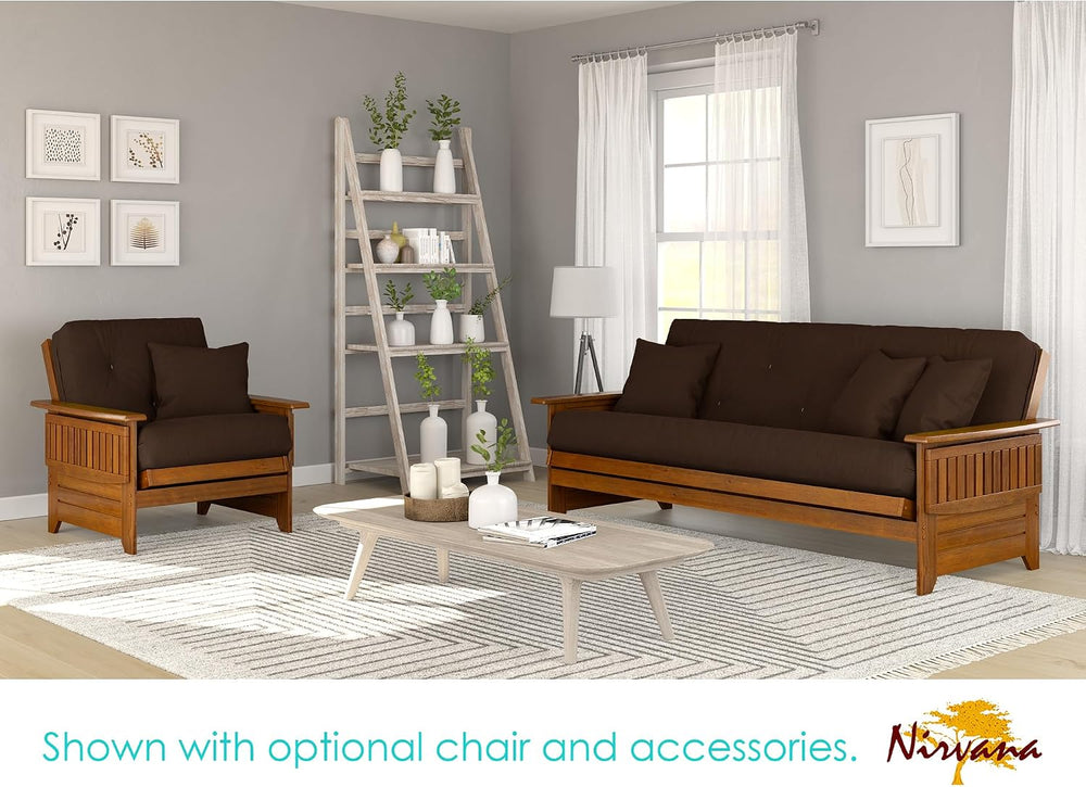 Nirvana Futons Brentwood Tray Arm Futon Frame, Drawers, and Microfiber Fudge ...