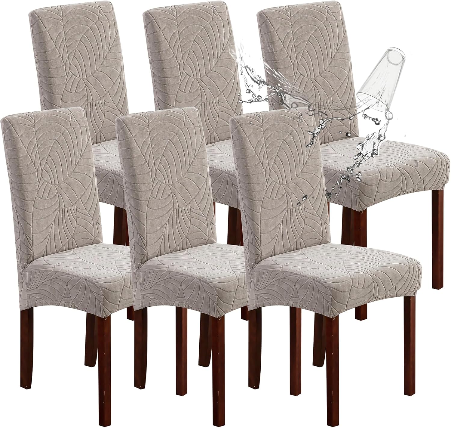 Waterproof Dining Chair Covers Set of 6 Parsons Chair Slipcovers | Double Waterproof Protection,Stretch Fit,Textured Jacquard Pattern,Machine Washable,Fits Large Parsons,Kitchen,Pet Friendly