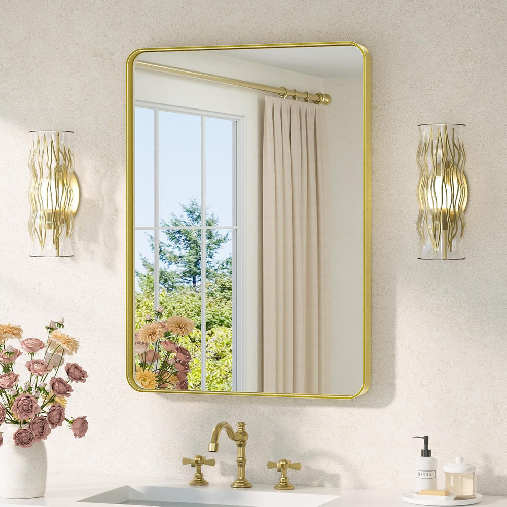 TETOTE 22 x 30 Gold Bathroom Mirror Brushed Gold Metal Framed Vanity Mirror, ...