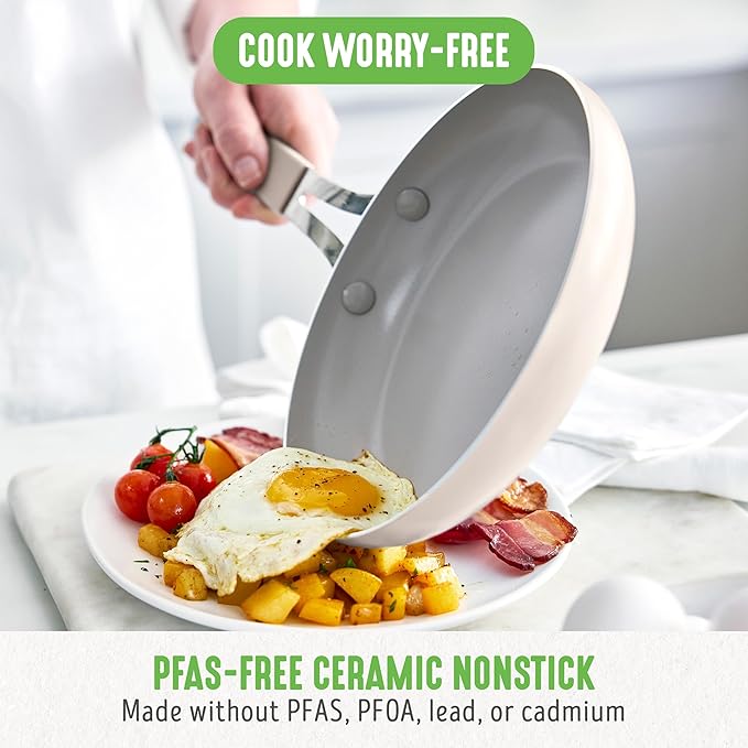 GreenLife 10-Piece Nonstick Ceramic Cookware Set, Lightweight Healthy PFAS-Free