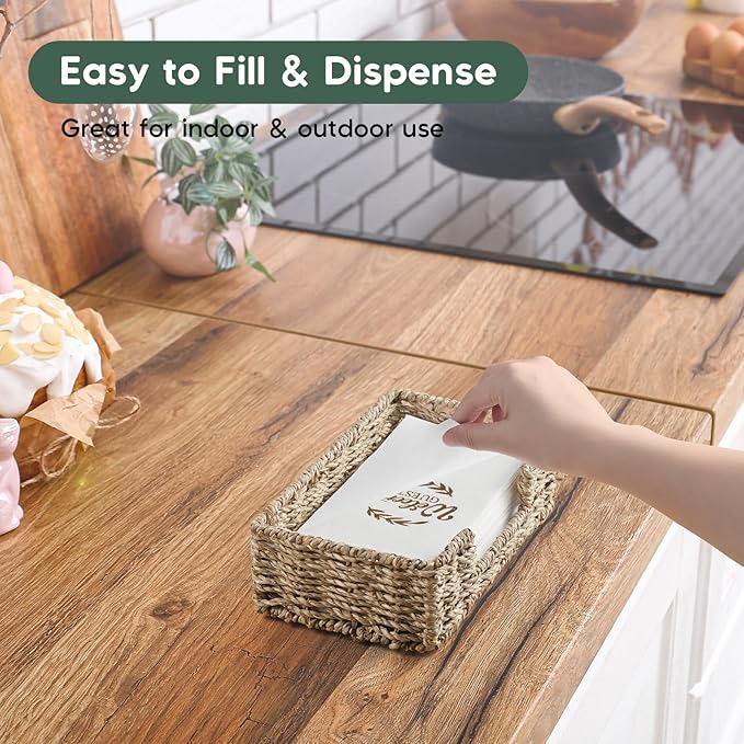 Napkin Holder for Bathroom, Woven Wicker Seagrass Guest Towel Holder Tray - Image 4