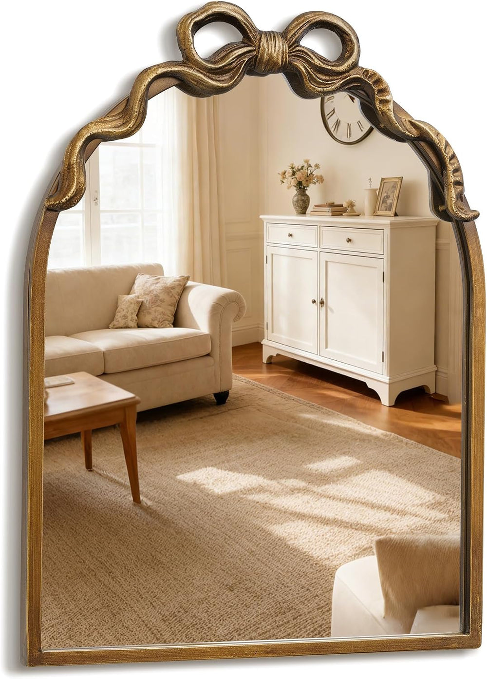Gold Bow Vintage Small 13x17 Arch Unique Wall Ornate Antique Mirror
