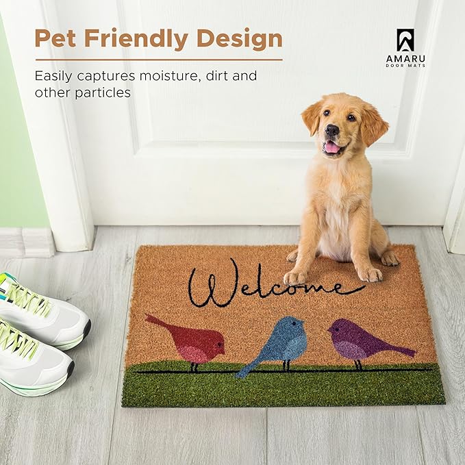 Colorful Birds - 24"x36" - Coir Door Mat - Welcome Mats