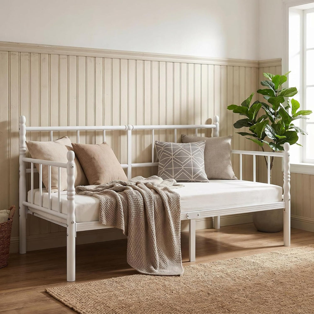 14 Inch Twin Metal Daybed Frame with Minimalist Headboard