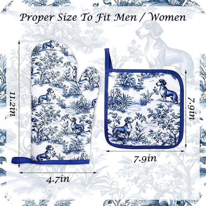 FYSUIMU 4Pcs Chinoiserie Dachshund Oven Mitts and Pot Holders Set Heat - Image 2