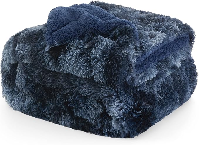 Bedsure GentleSoft Fluffy Tie Dye Navy Blue King Size Blanket - Image 8