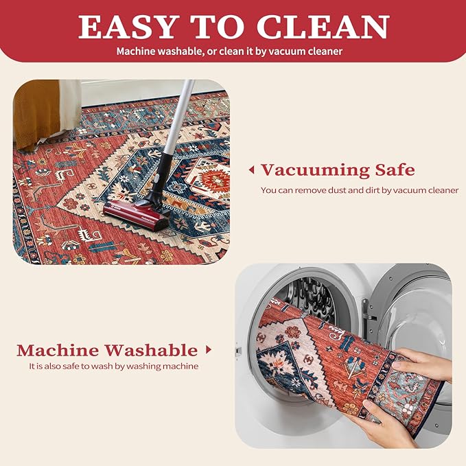 SERISSA Washable Rugs 6x9 Area Rugs, Large Non-Slip Boho Living Room Rust Rug - Image 4