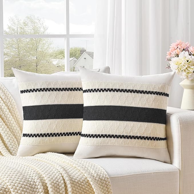 Fancy Homi Set of 1 Boho Black Decorative Throw Pillow Cover 16x16 Inch - Image 2