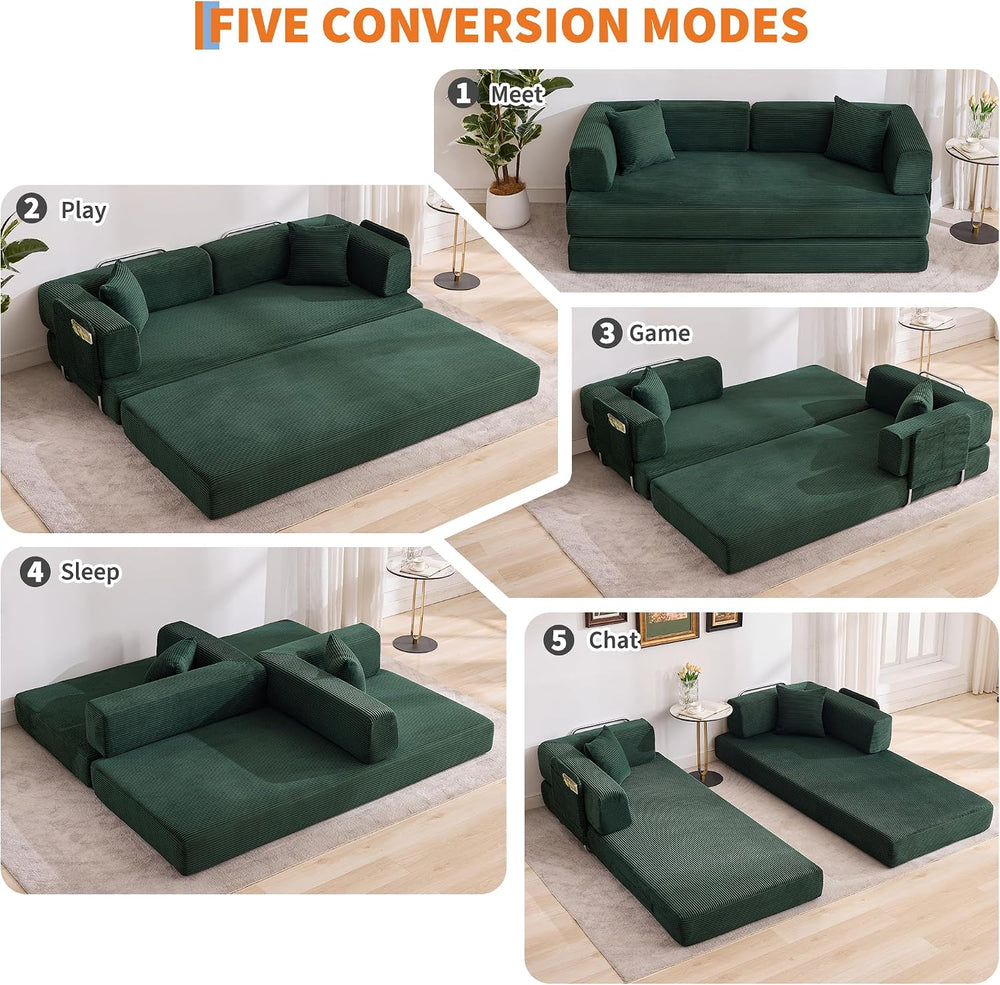 Garvee 5-in-1 Convertible Sofa Bed, 78.8" Modular Corduroy Sleeper with ...