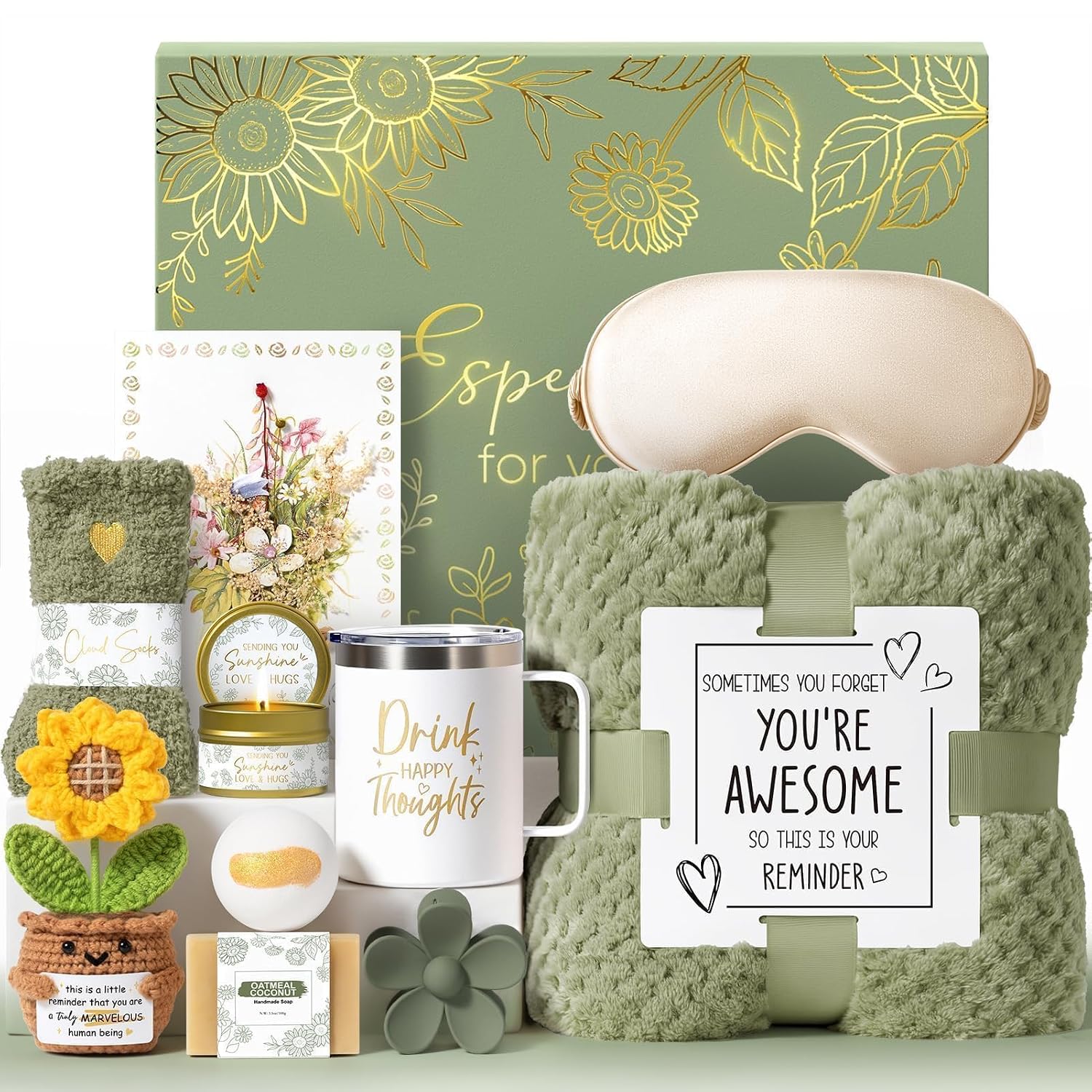 Birthday Gifts for Women Get Well Soon Spa Gift Baskets Self Care Package | Thinking of You After Surgery Thank You Gifts Set, Relaxation Christmas Sunflower Gifts for Women Mom Best Friend Sister Wife