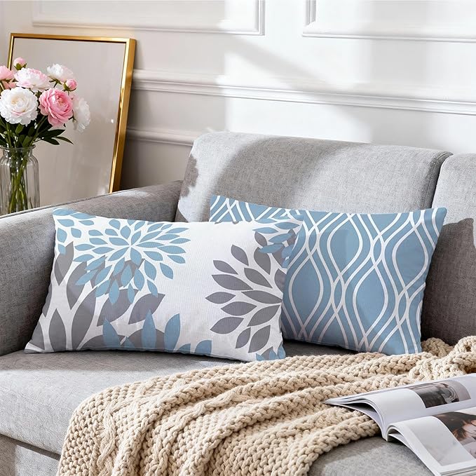 Hexagram Geometric Aqua Blue Pillow Covers 12x20 Set of 4, Decorative Outdoor - Image 7