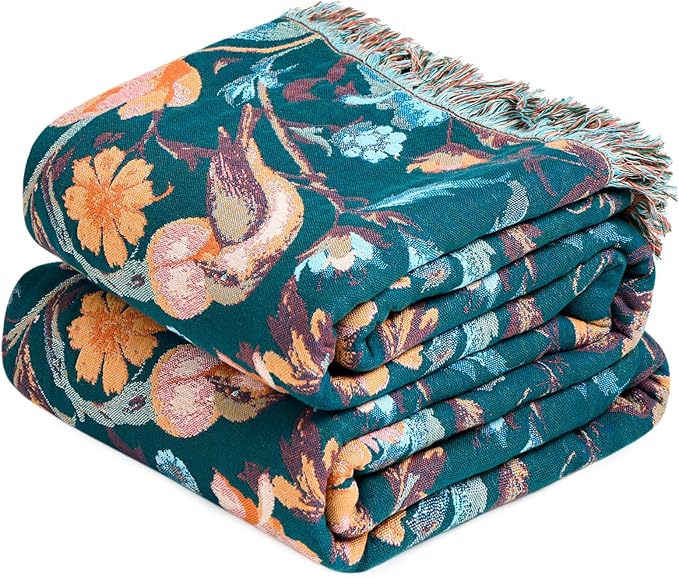 MSGKV Boho Throw Blanket for Bed 60"x80" Cotton Birds Floral Twin Size Couch by MSGKVHomeTextiles