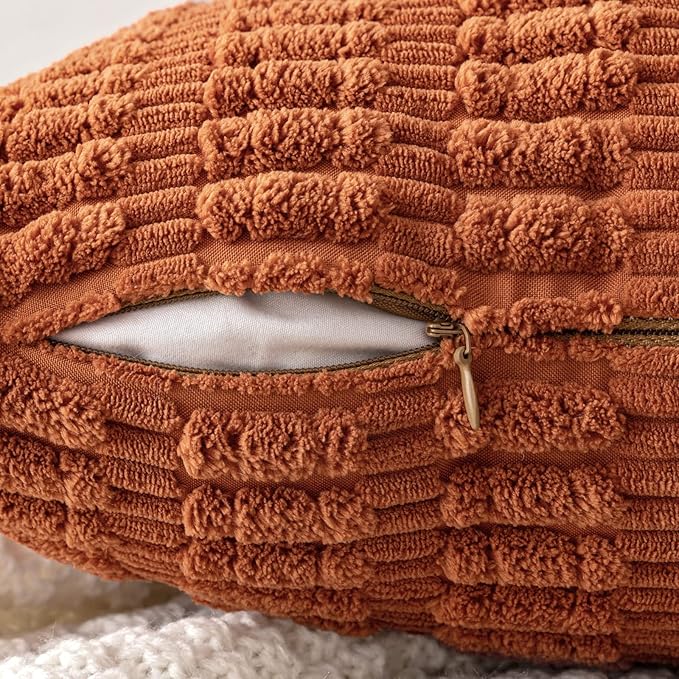 MIULEE Pack of 2 Rust Corduroy Decorative Pillow Covers 20x20 Inch Soft Boho - Image 3