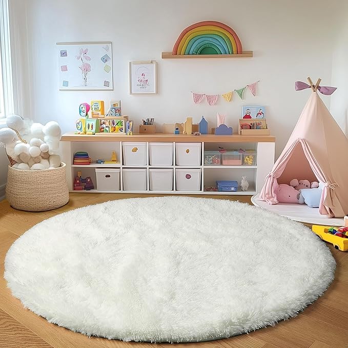 ONASAR Cream White Round Area Rug 4ft, Fluffy Ultra Soft Bedroom Circle Rugs - Image 7