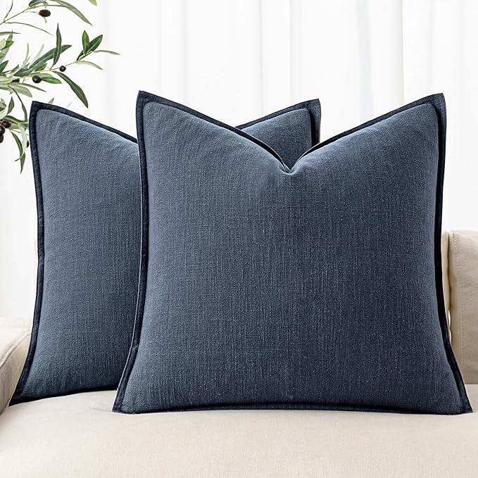 MIULEE Decorative Linen Euro Sham Pillow Covers 24x24 Indigo Blue Boho by MIULEE