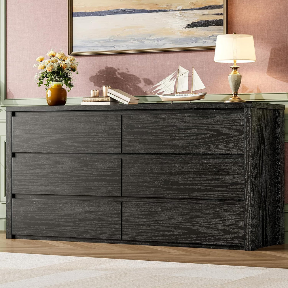 Garvee 6 Drawer Dresser for Bedroom, Wood Chest of Drawers Handle Free