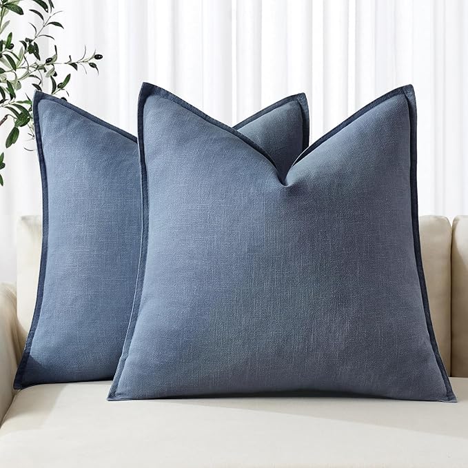MIULEE Decorative Linen Pillow Covers 20x20 Inch Blue Ashes Boho Farmhouse by MIULEE