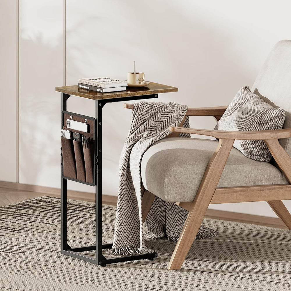 Vagusicc C Shaped End Table, Small Side Table for Couch, Tall Couch Side Tabl...