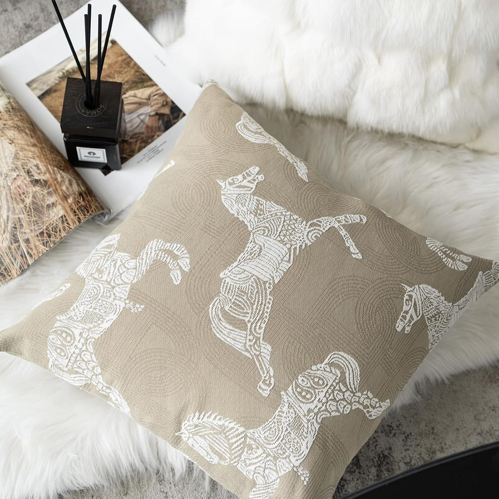 Croker Horse 18x18'' Inches Throw Pillow Cushion Cover - Beige Royal ...