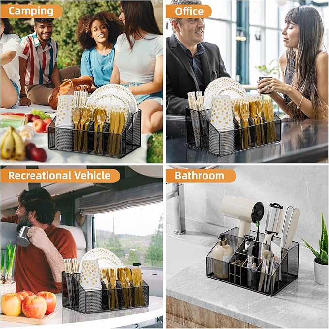 Metal Paper Plate Holder Dispenser, Disposable Paper Plate Utensils Holder - Image 5