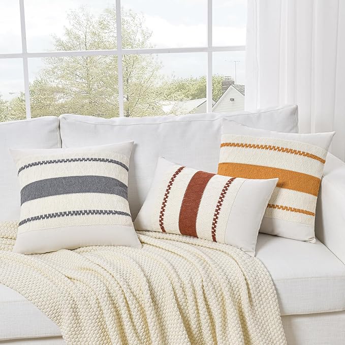 Fancy Homi Set of 1 Neutral Grey Farmhouse Lumbar Decorative Throw Pillow - Image 7