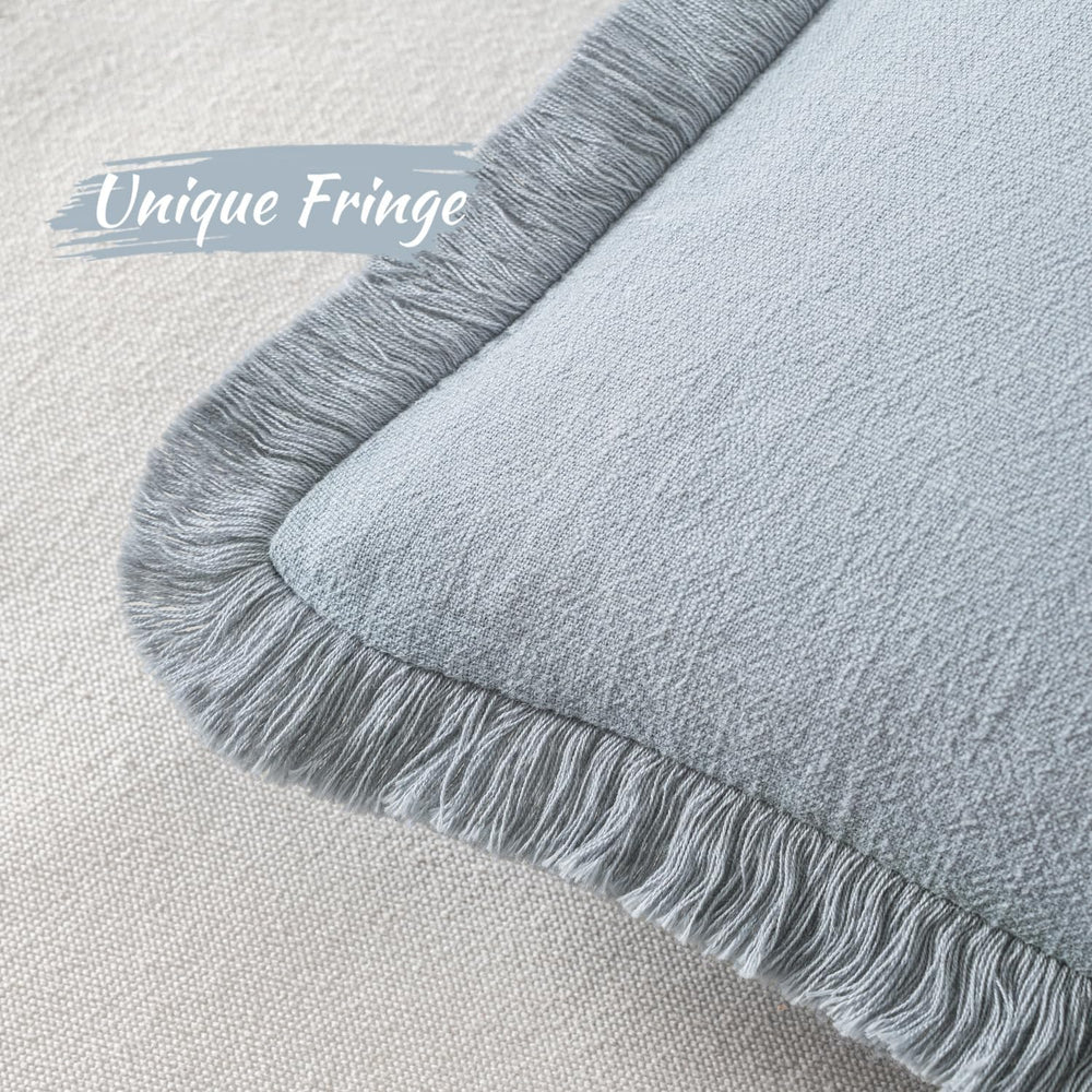 MIULEE Boho Linen Fringe Decorative Throw Pillow Covers Sky Blue 20x20
