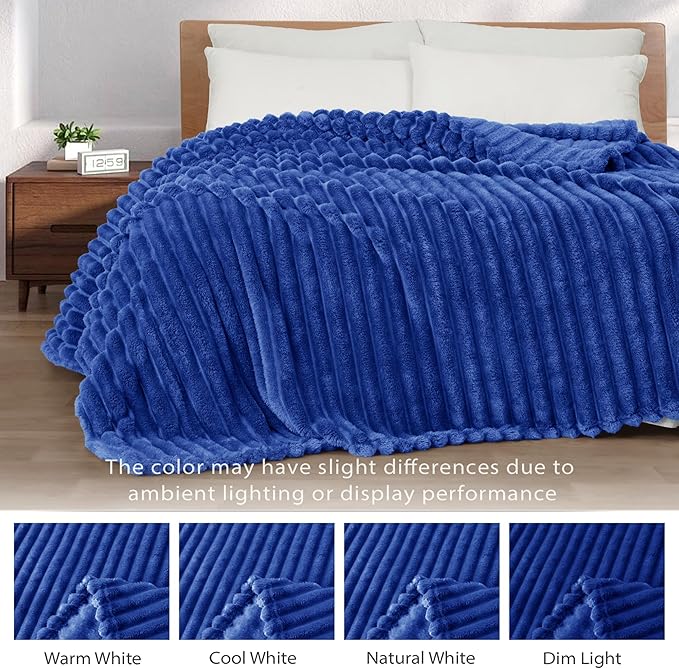 Exclusivo Mezcla King Size Flannel Fleece Blanket, Super Soft Striped Jacquard - Image 3