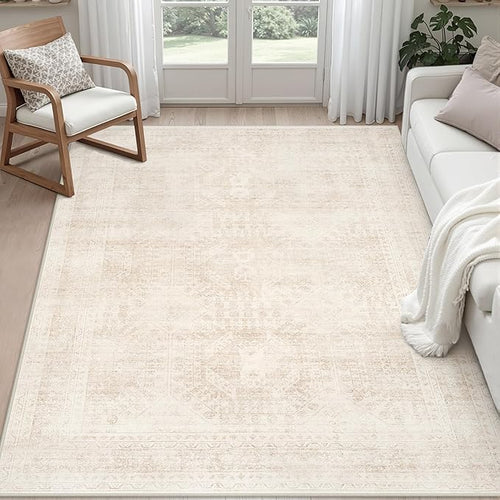 6x9 Area Rugs for Living Room: Vintage Boho Neutral Washable Rug Indoor Soft by Luxturiy