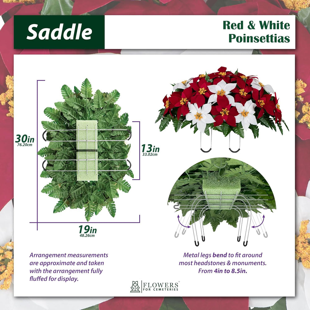 Sympathy Silks 30-Inch Christmas Headstone Saddle, Red & White Poinsettias