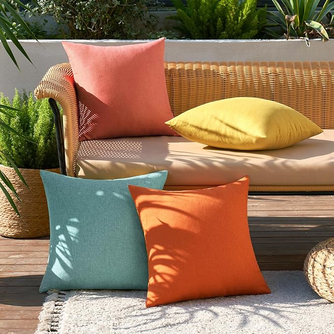 MIULEE Pack of 4 Decorative Outdoor Throw Pillow Covers Linen Waterproof Pillow - Image 3