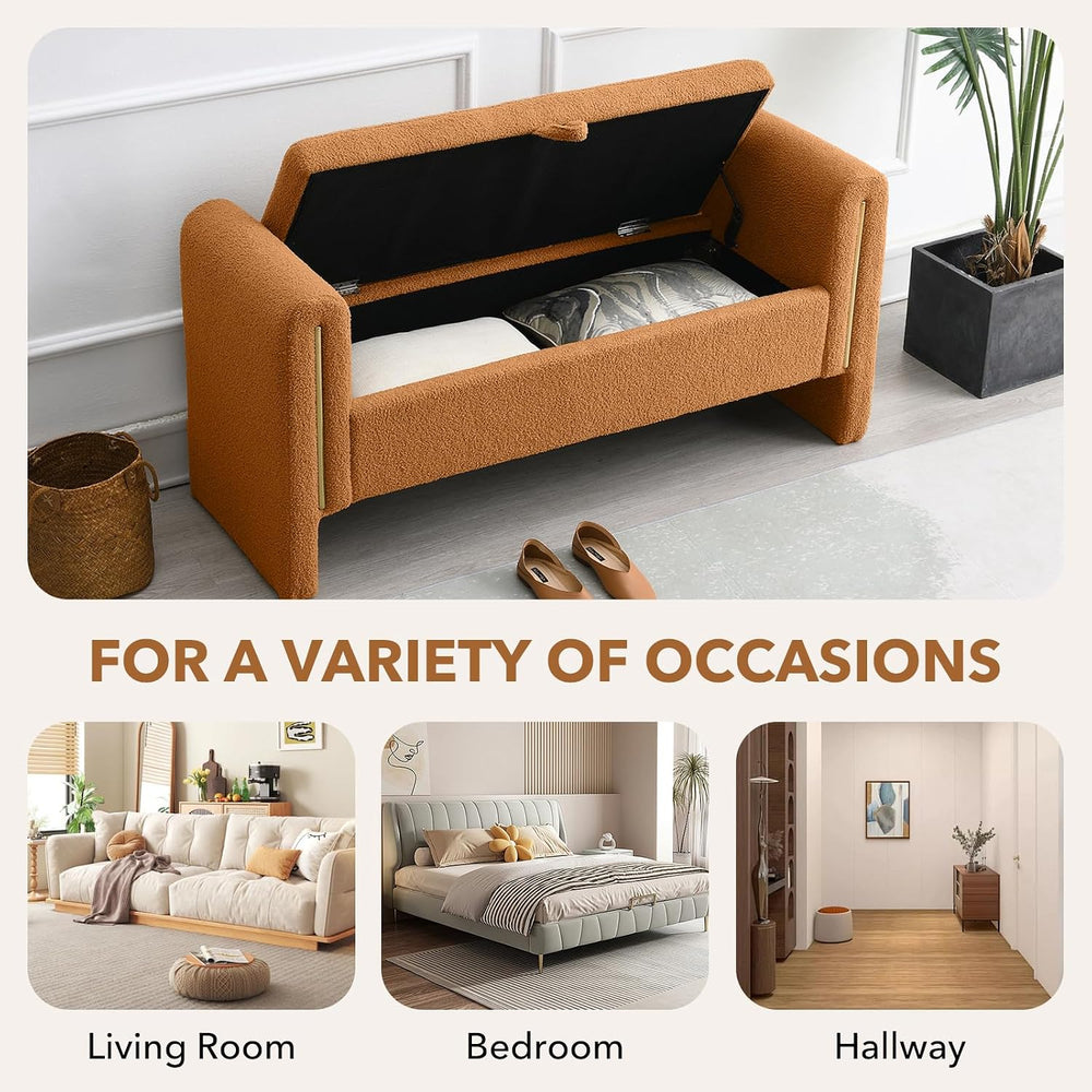 NIOIIKIT 52" Storage Ottoman Bench, Teddy Upholstered Storage Bench with...