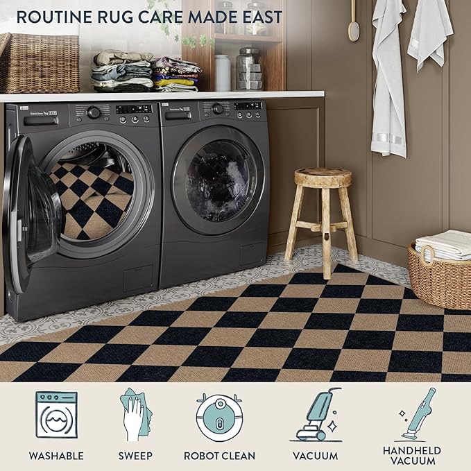 Lahome Colette Checkered Easy Jute Patio Rug, 6x9 Washable Indoor Outdoor Rug - Image 5
