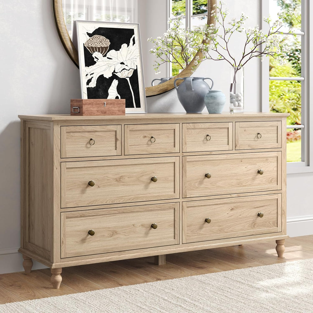 chartustriable 65inch Large Long Drawer Dresser w/Deep Drawers,Rustic Wood 8 ...