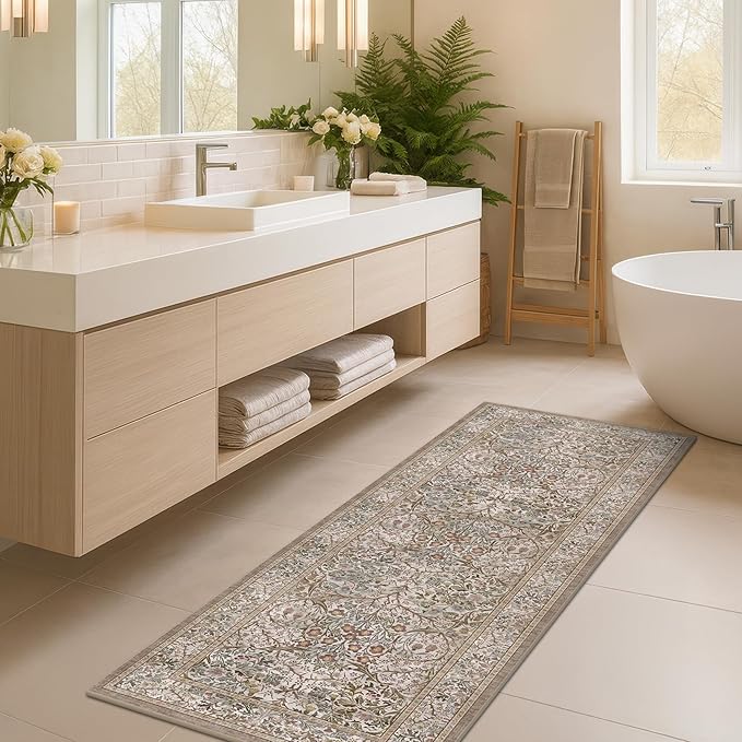 Hazo Haus Moss Green 2x5 Bathroom Rug Runners Non Slip Washable by HazoHaus