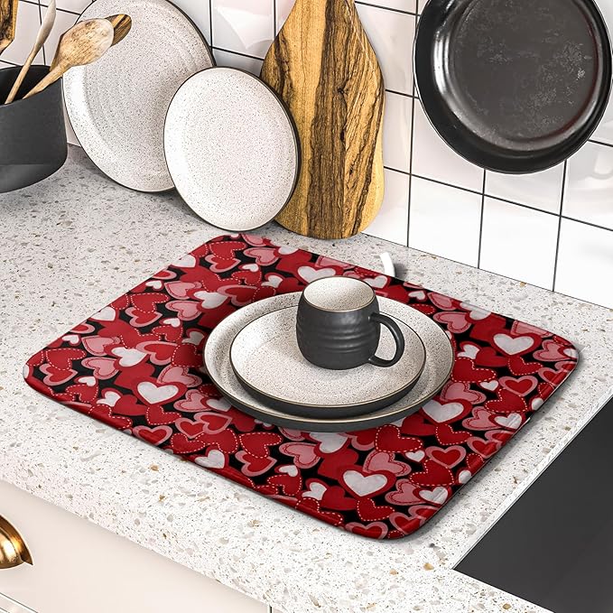 Valentines Day Dish Drying Mat for Kitchen Counter 18x16 Inch Love Drying Mat - Image 2