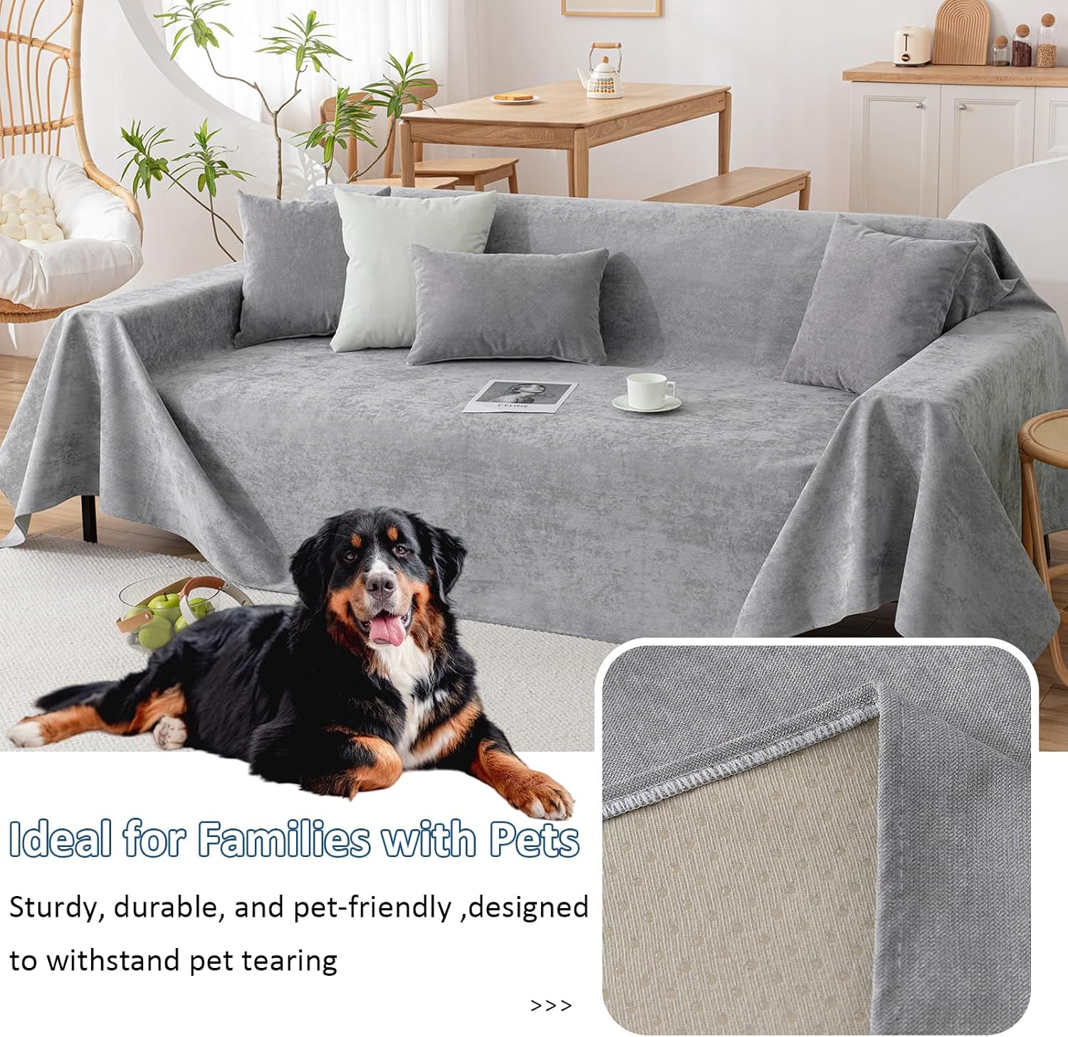 VClife Couch Covers Anti Scratch Sofa Covers for 2 Cushion Couch Sofa, Waterproof Pet Couch Cover for Dog Cat, Washable Couch Slipcover Modern Gray Sofa Cover Throw Furniture Protector, 71"X102"