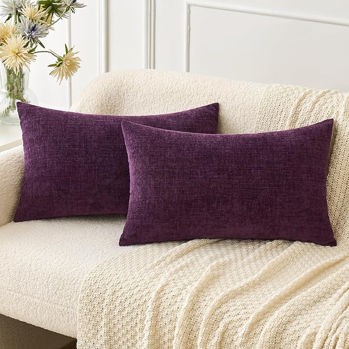 MIULEE Pack of 2 Couch Throw Pillow Covers 12x20 Inch Soft Plum Purple Chenille by MIULEE