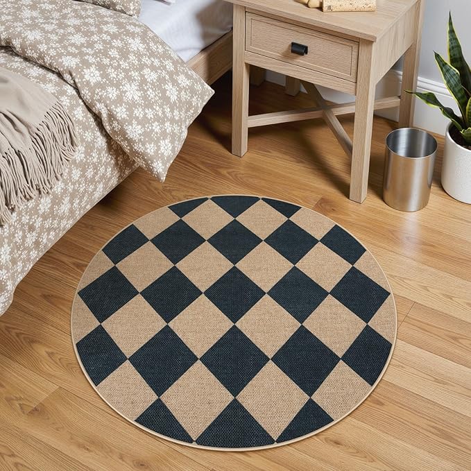 Lahome Colette Checkered Round Rug 3ft, Circle Indoor Outdoor Entryway Patio - Image 7