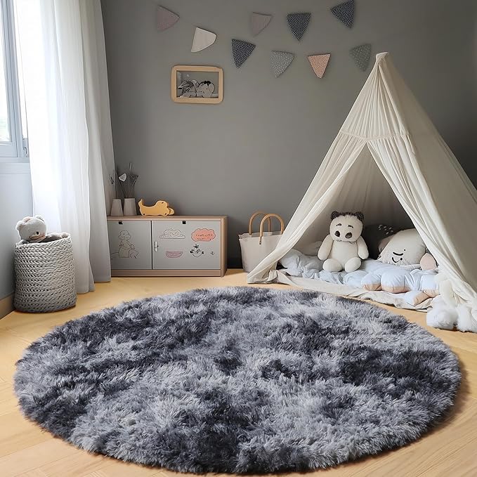 ONASAR Tie-Dyed Dark Grey Round Area Rug 4ft, Ultra Soft Bedroom Circle Rugs - Image 5