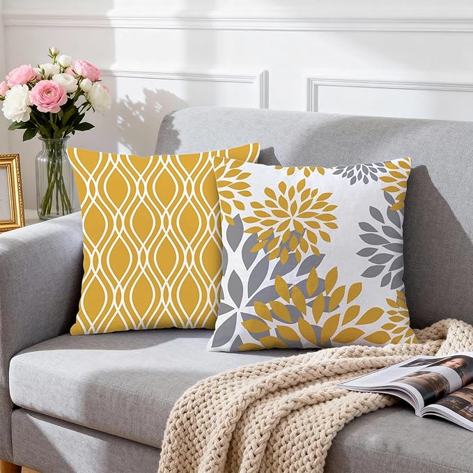 Hexagram Geometric Yellow Pillow Covers 18x18 Set of 4, Decorative Outdoor Boho - Image 3