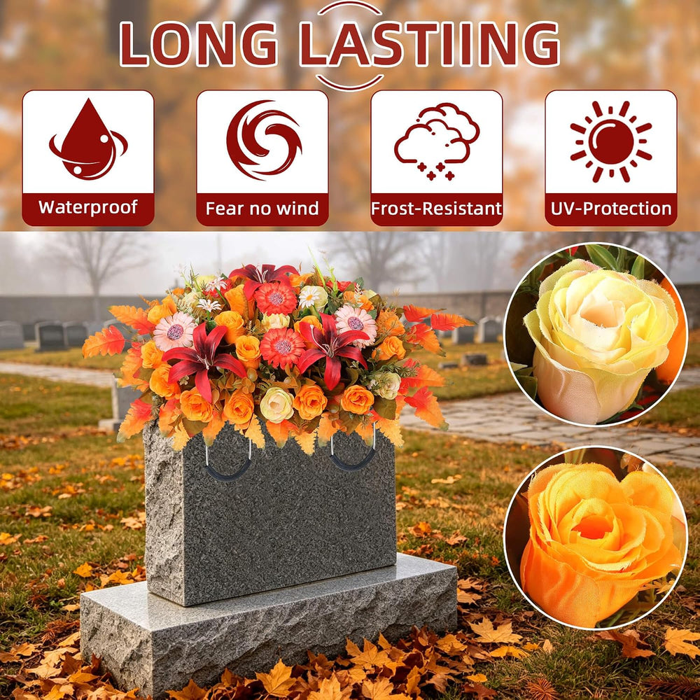 Artificial Cemetery Flowers Saddle Set, Rose and Daisy Grave Decorations with...
