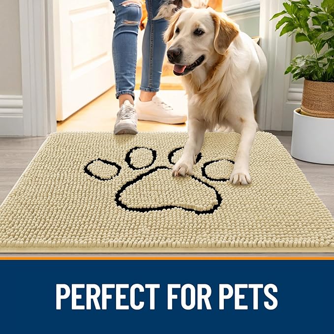 OLANLY Dog Door Mat for Muddy Paws 48x30, Paw Print Design, Absorbs Moisture - Image 6