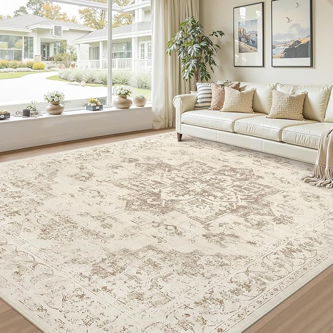 Area Rugs 9x12 Living Room: Vintage Boho Neutral Washable Rug Indoor Soft Large - Image 9